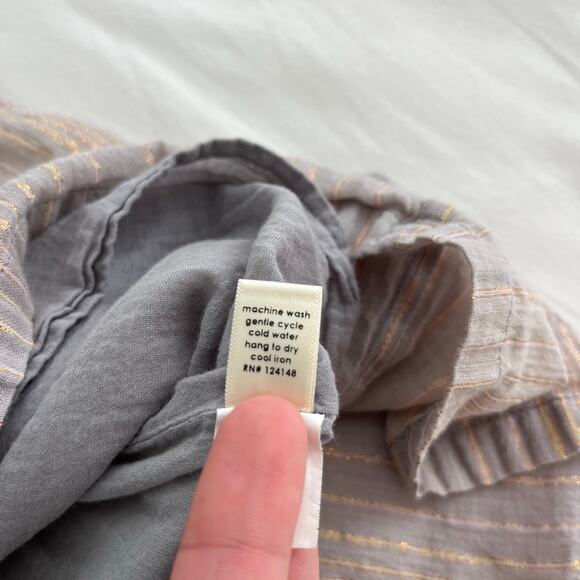 Pink Chicken Tiered V-Neck Neutral Metallic Striped Mini Dress, Size Small - Picture 9 of 11